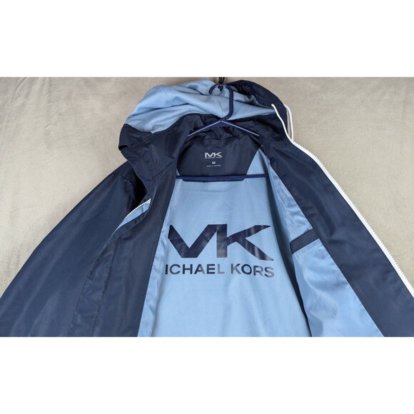 MICHAEL KORS MIDNIGHT BLUE S LOGO TAPE HOODED WOVEN WINDBREAKER JACKET MENS - Picture 5 of 14
